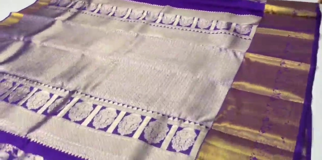Purple Kanchipuram Handloom Tissue Brocade Silk Saree