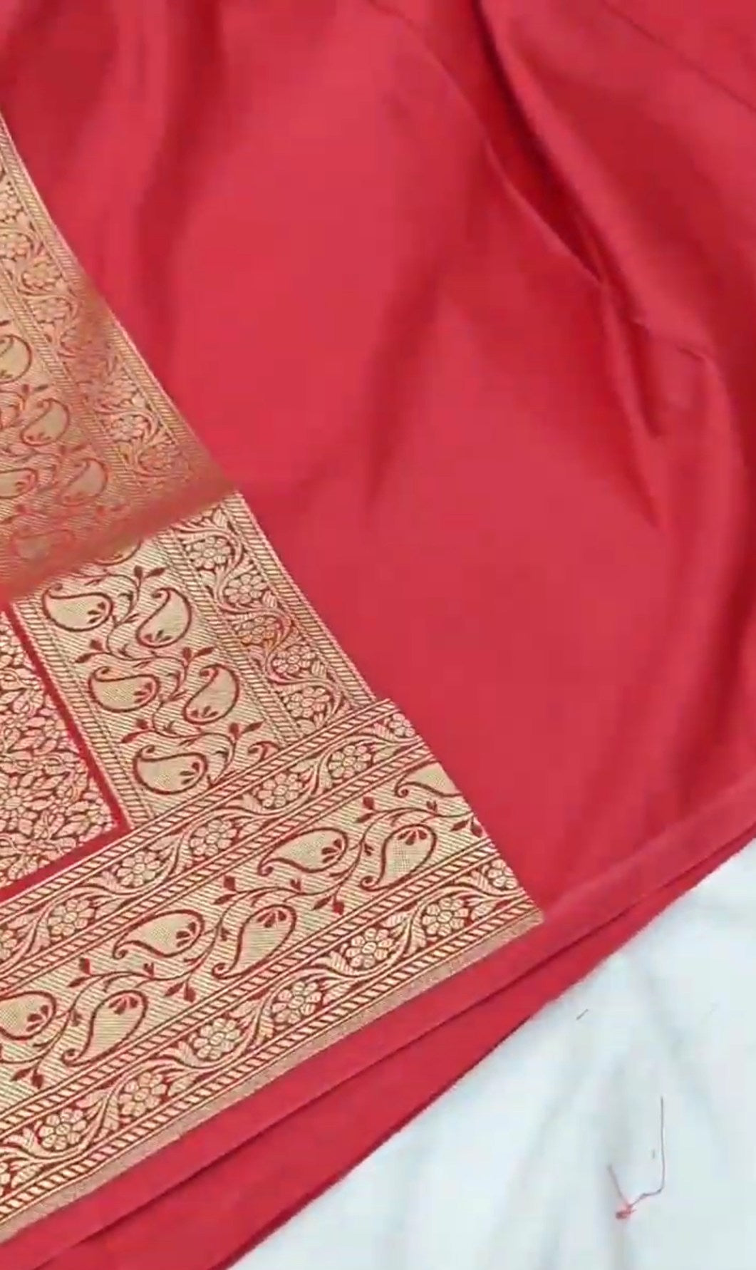 Rød Banarasi Mashru Blød Silkesaree