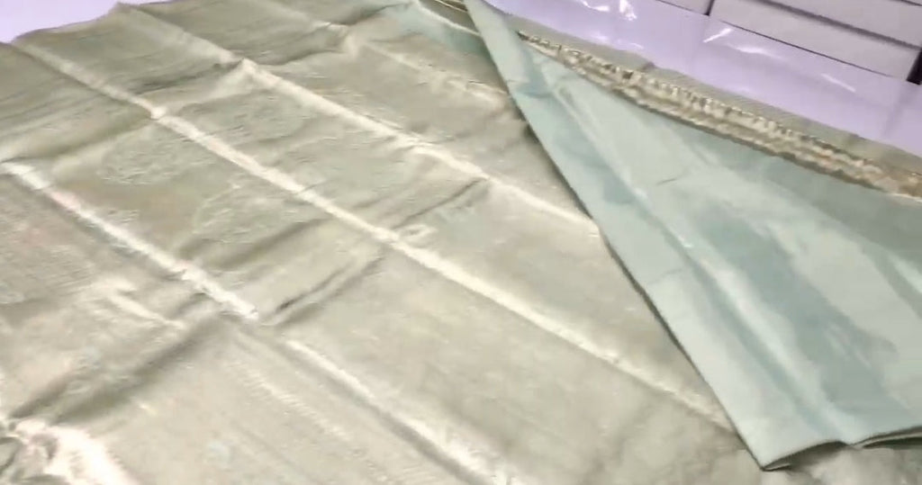Pista Grøn Kanchipuram Håndvævet Tissue Brocade Silke Saree