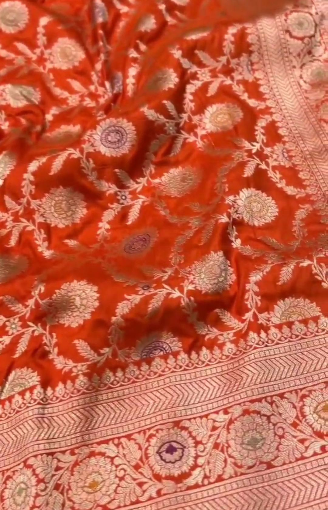 Dual Tone Orange Banarasi Handloom Katan Silk Meenakari Saree
