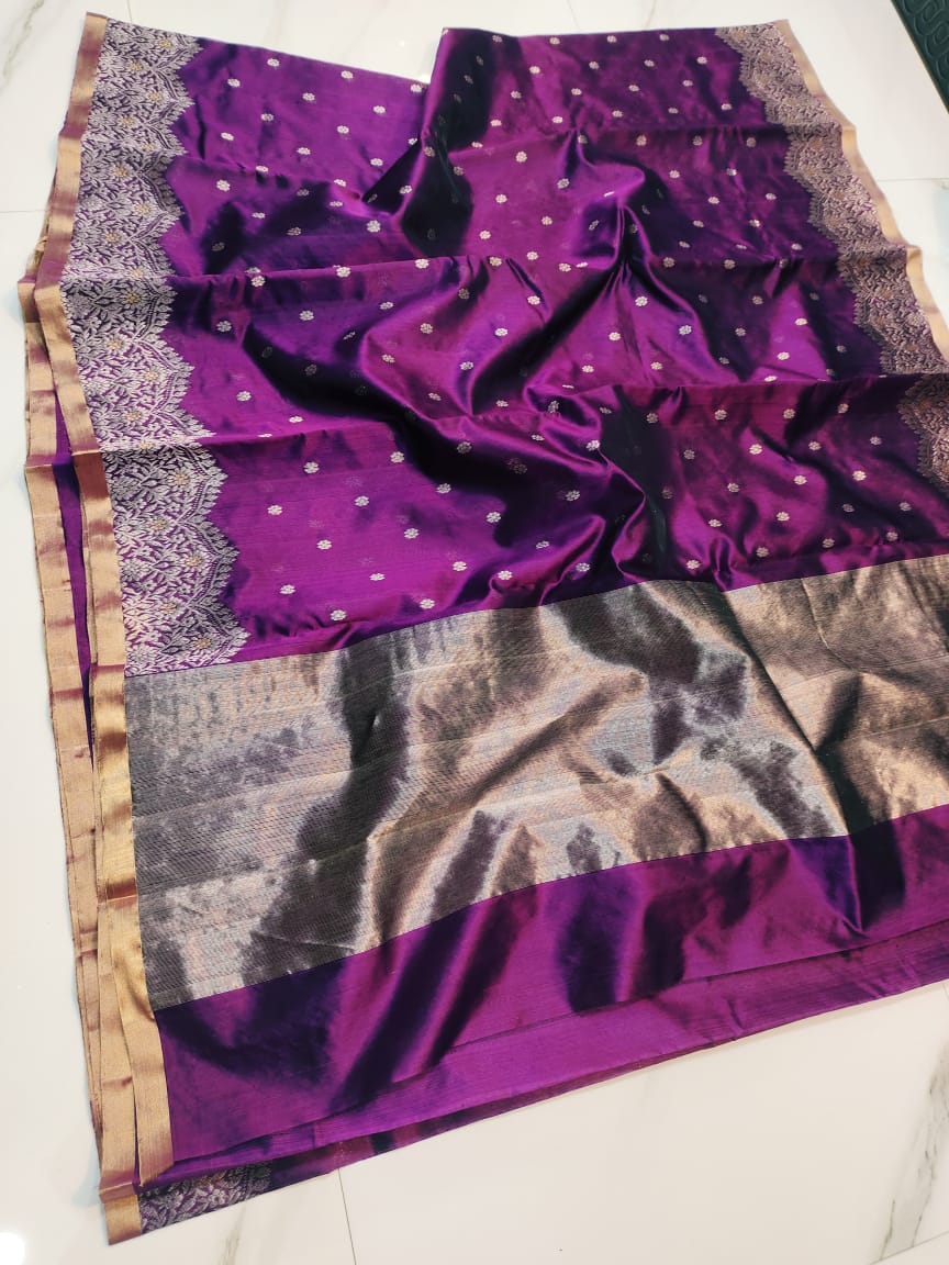 Magenta Chanderi Håndvæv Pattu Silk Meenakari Håndværk Saree
