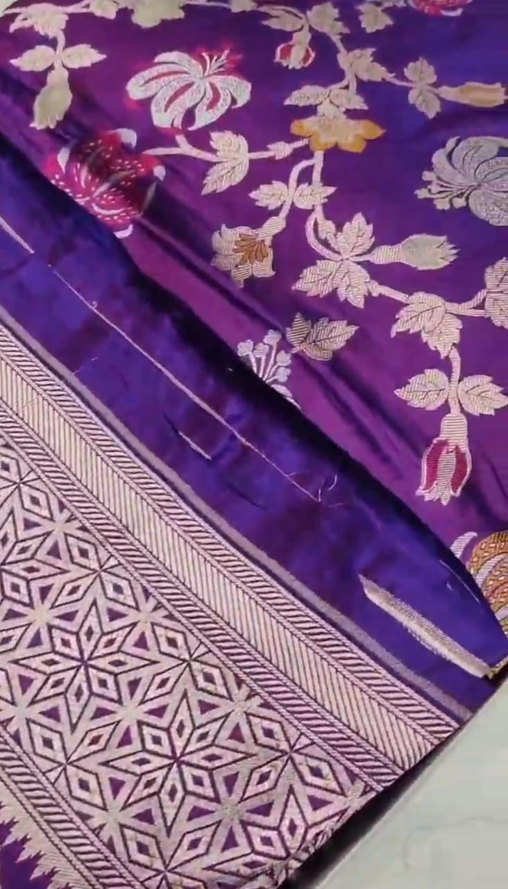Dual Tone Purple Banarasi Handloom Katan Silk Meenakari Saree