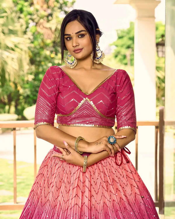 Peach & Pink Lehenga Choli with Thread & Sequins Work