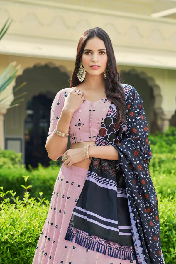 Dusty Pink Georgette Lehenga Choli with Sequins & Thread Work