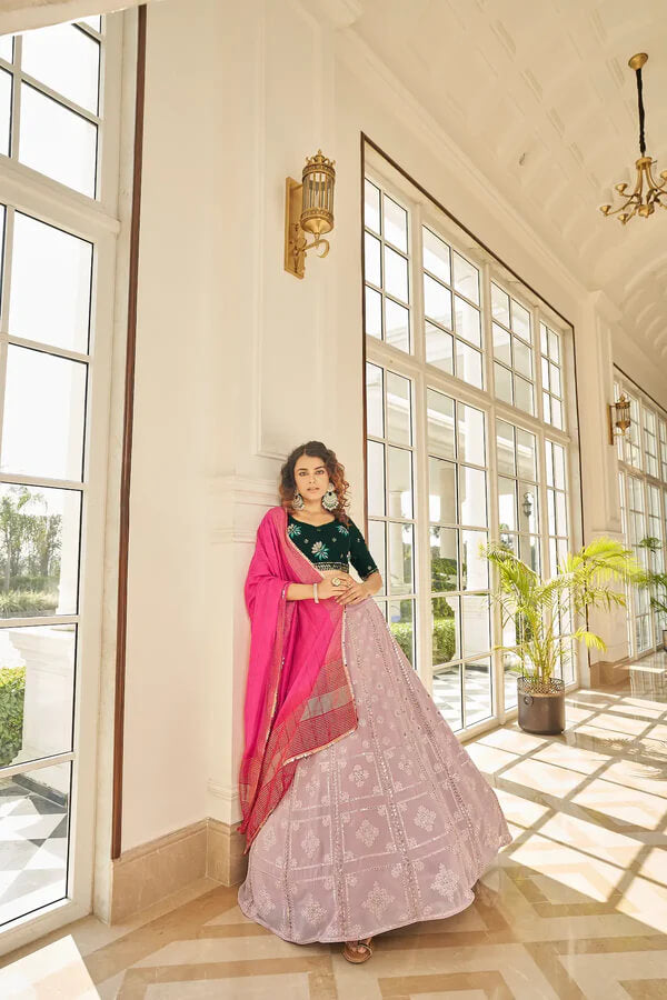 Dusty Pink Georgette Lehenga Choli with Thread & Sequence Work