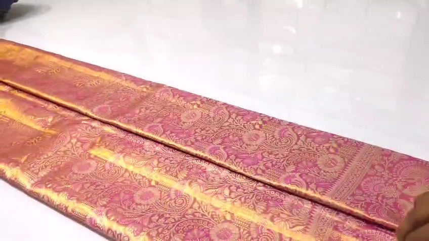 Hot Pink Kanchipuram Håndvævet Brokade Silkesari