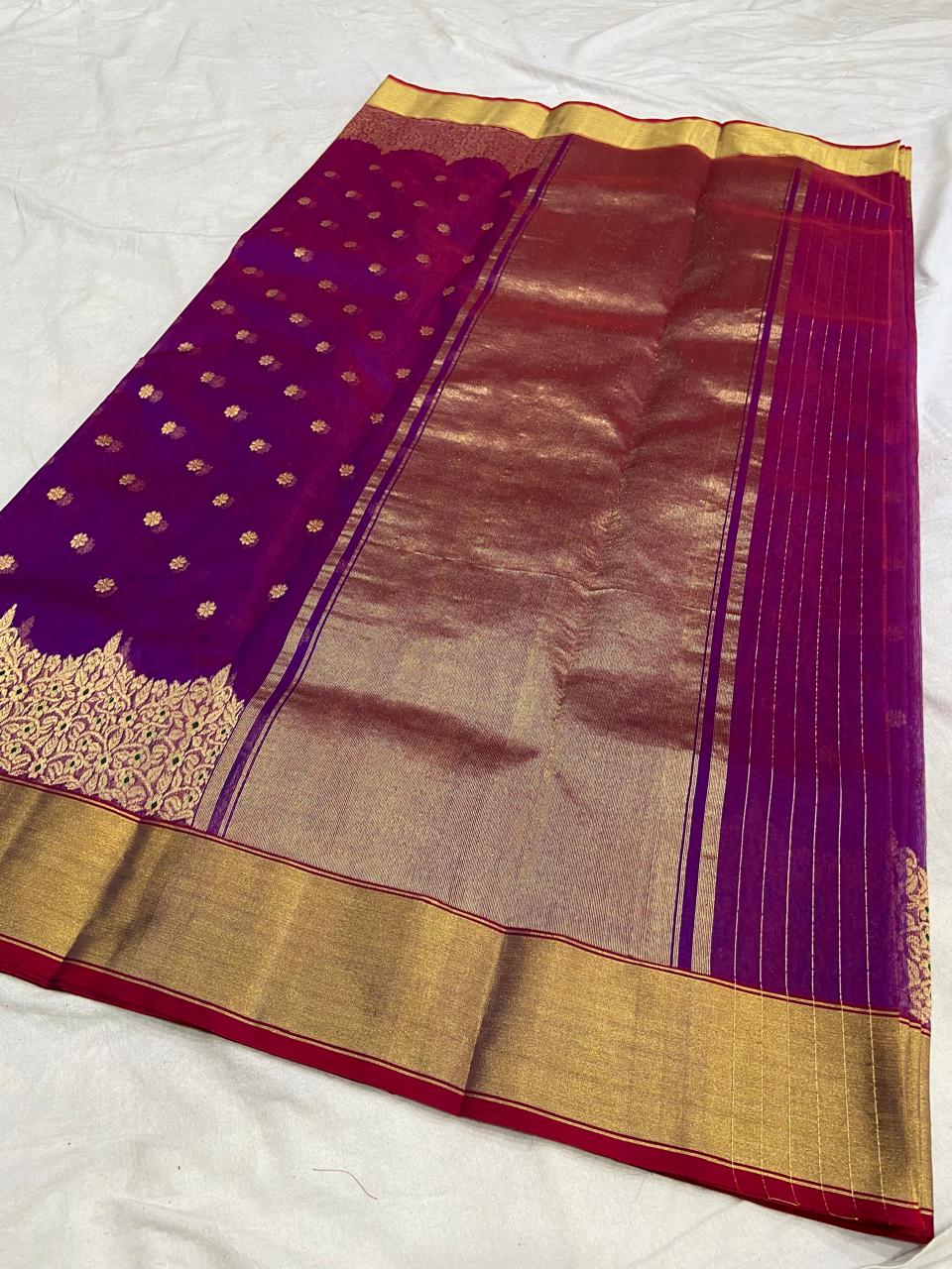 Dual Tone Purple Chanderi Handloom Katan Silk Meenakari Saree
