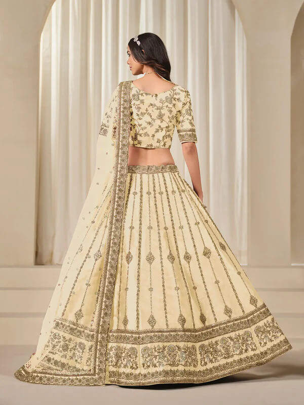Beige Art Silk Lehenga Choli with Sequins Embroidery
