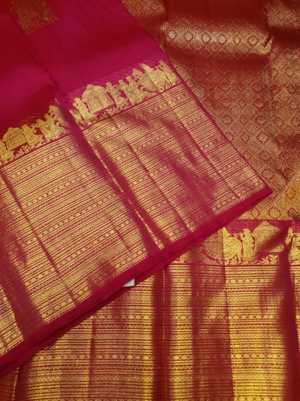 Dark Pink Kanchipuram Handloom 1G Gold Kalyana Pallakku Silk Saree