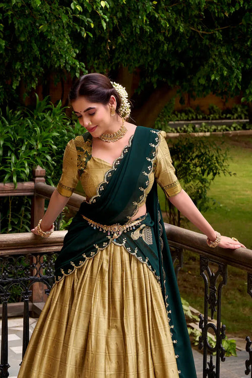 Classic Polly Cotton Lehenga with Dark Beige Zari Detailing