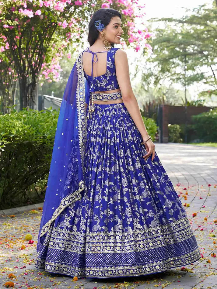 Royal Blue Jacquard Lehenga with Zari & Sequins Work