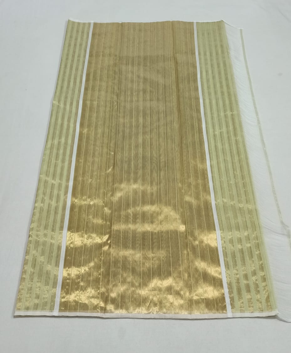 Pastel Lime Green Chanderi Handloom Cotton Silk Striped Saree