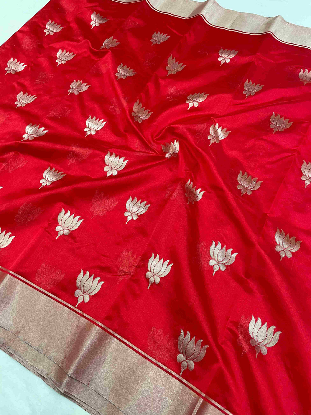 Red Chanderi Handloom Pattu Silk Saree