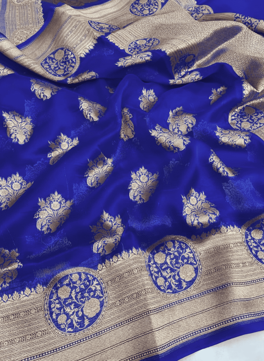 Royal Blue Banarasi Handloom Kora Organza Silk Saree