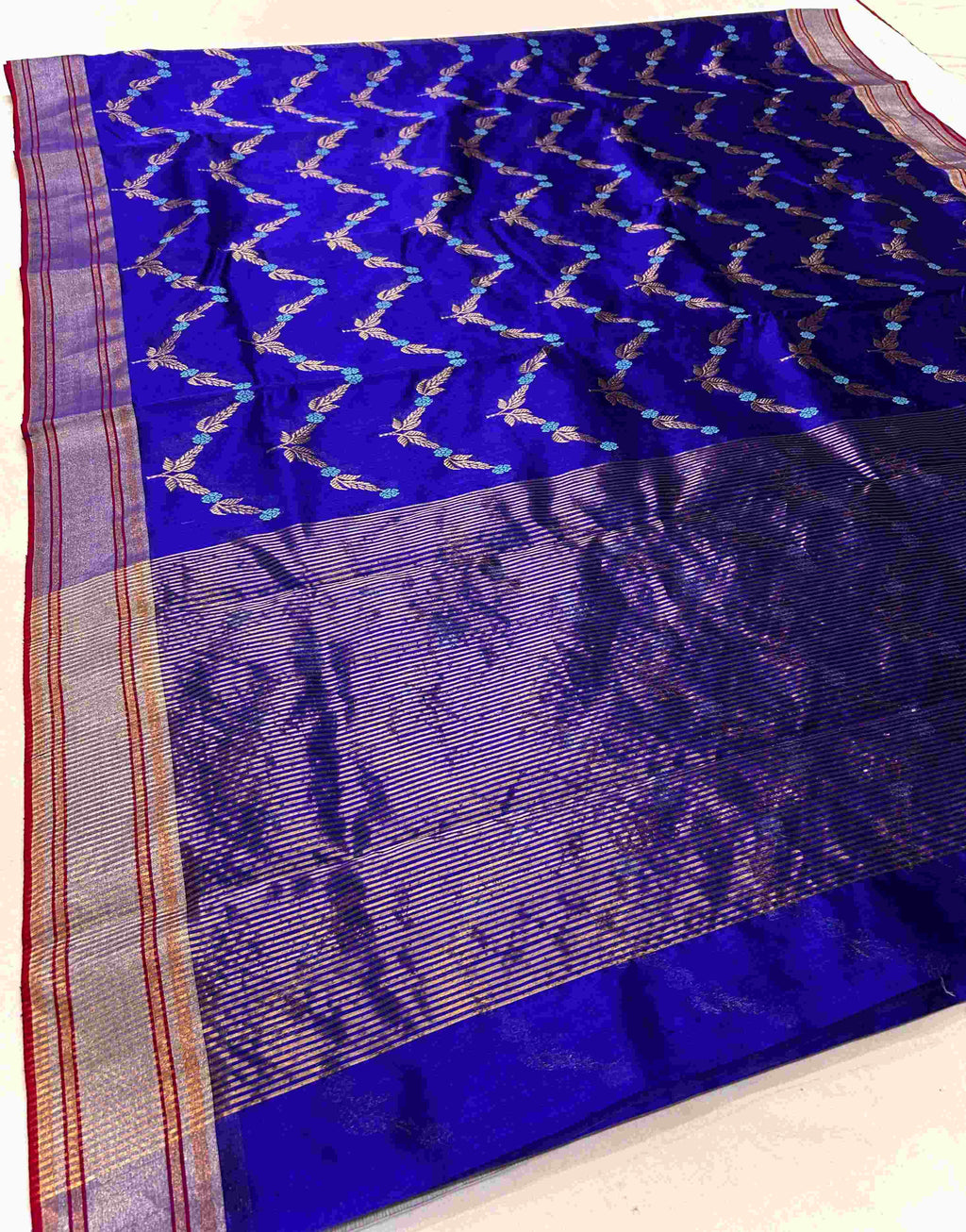 Azure Blue Chanderi Handloom Pattu Silk Meenakari Saree