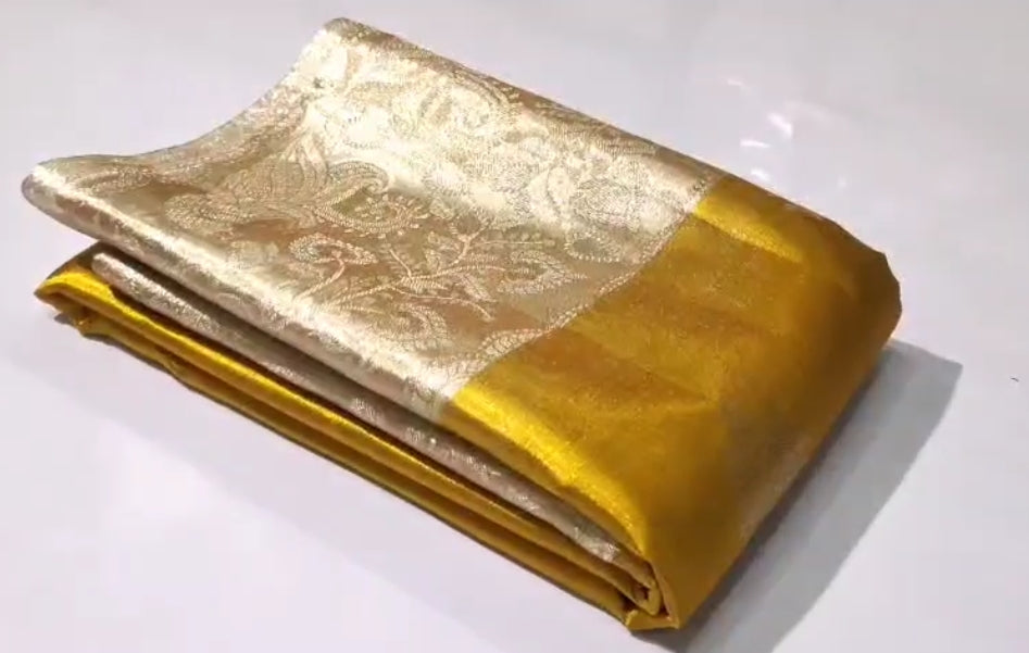 Gold Kanchipuram Handloom Tissue Brocade Silk Meenakari Saree
