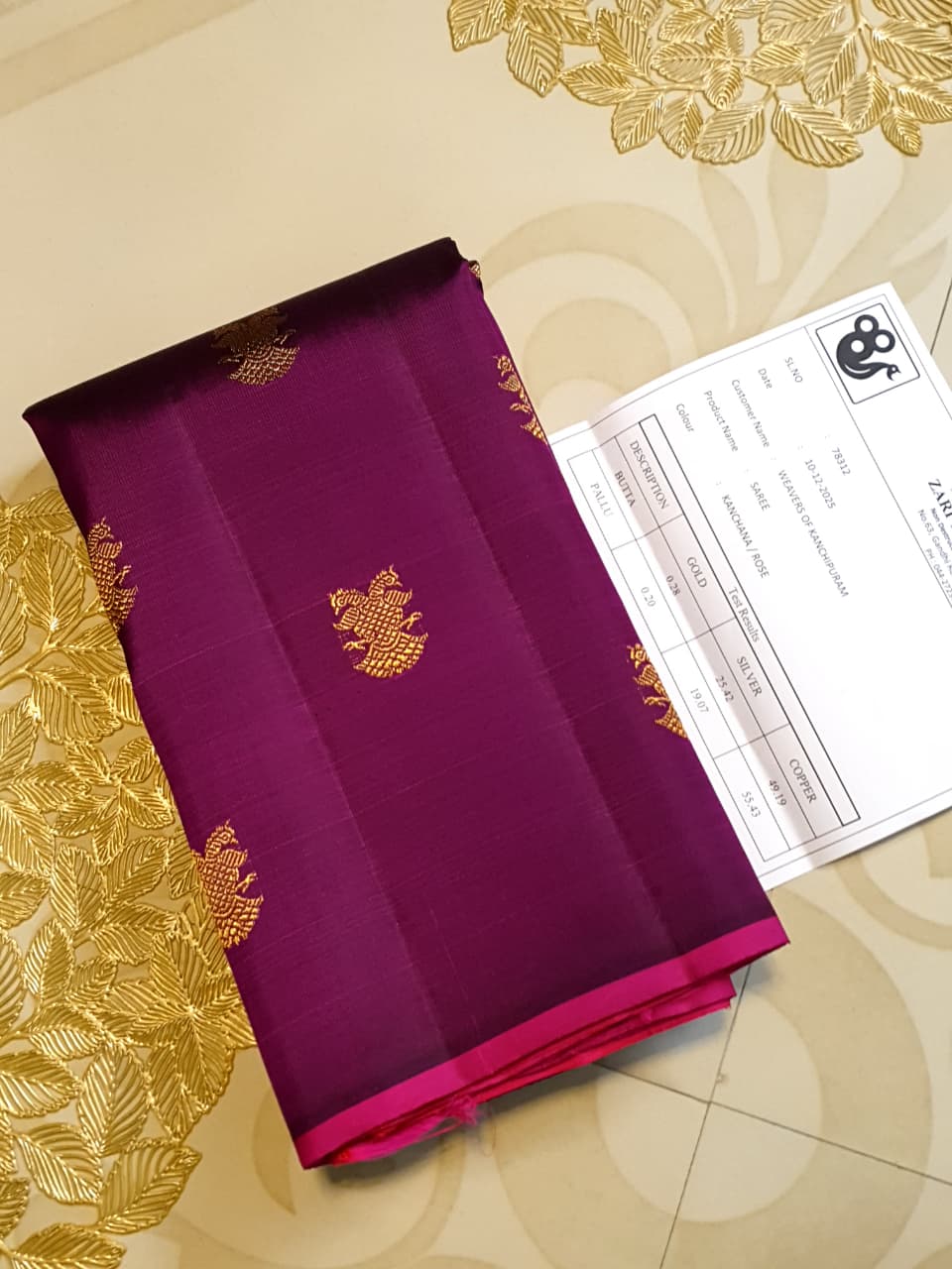 Magenta Kanchipuram Handloom 3G Pure Gold Pattu Silk Saree