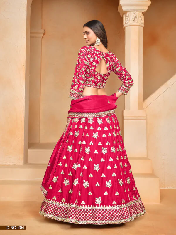 Red Organza Lehenga Choli with Thread & Sequins Work