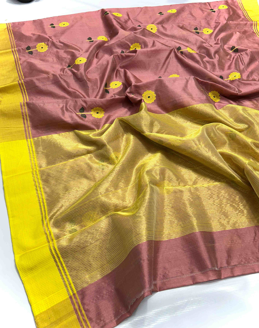 Rosy Brown Chanderi Handloom Pattu Silk Meenakari Saree