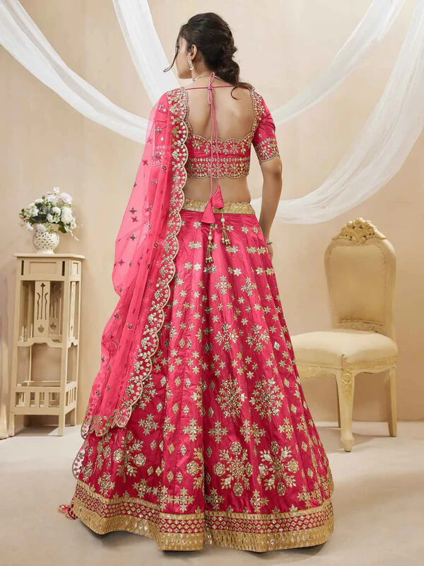 Pink Art Silk Lehenga with Sequins & Zari Embroidery