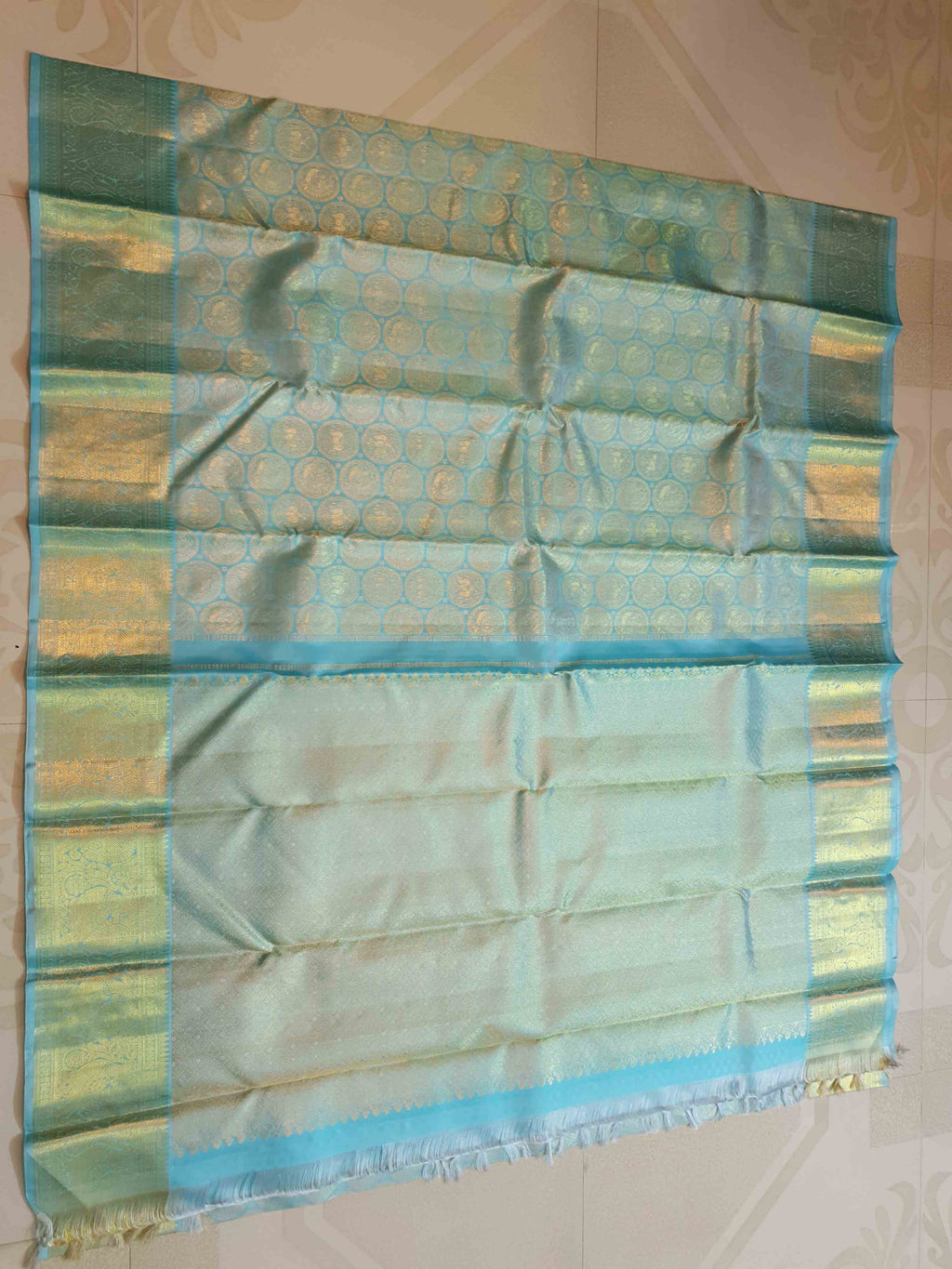 Turquoise Kanchipuram Handloom 2G Gold Pattu Silk Saree