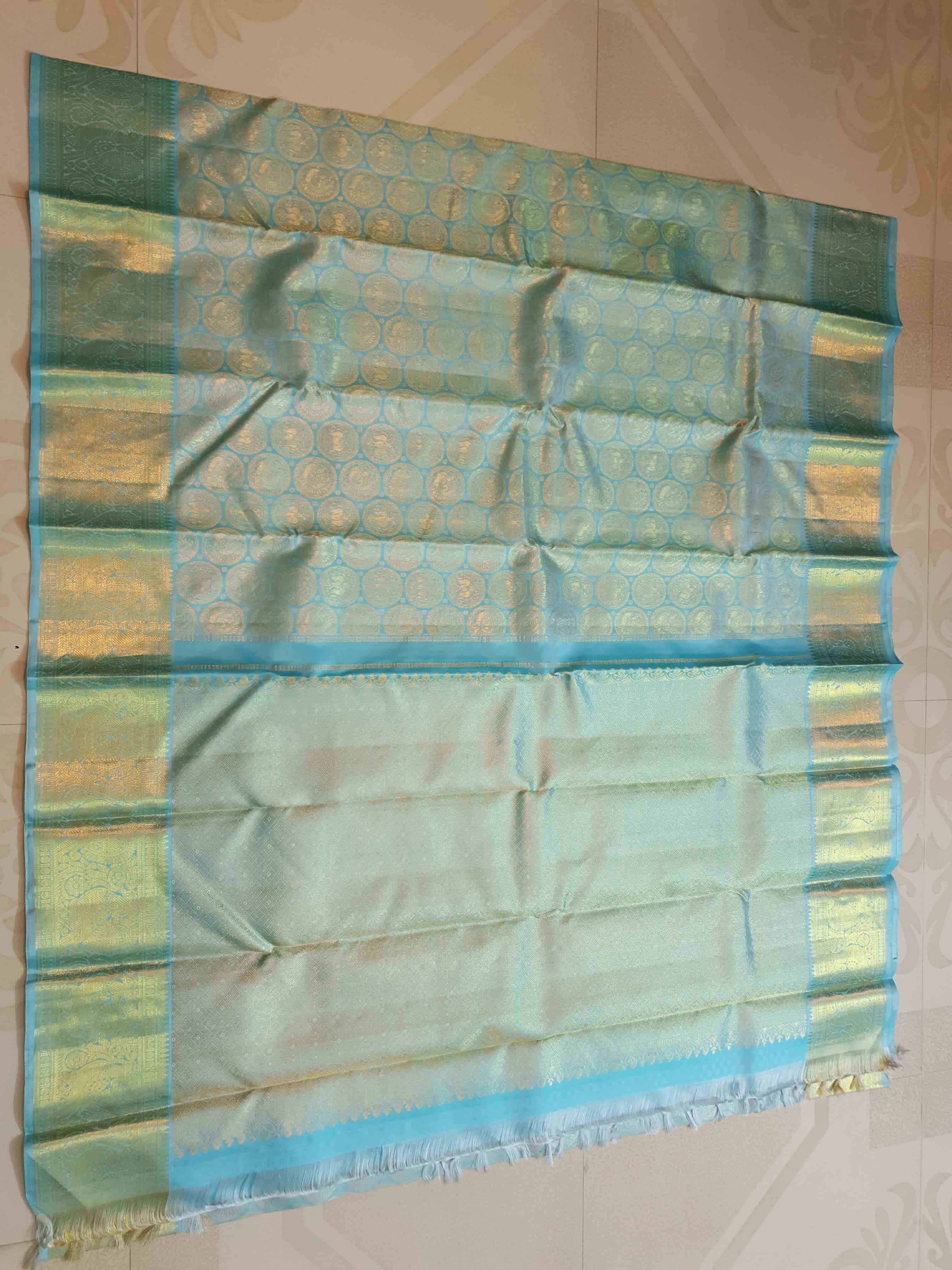 Turquoise Kanchipuram Handloom 2G Gold Pattu Silk Saree