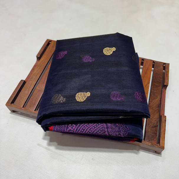 Purple Chanderi Handloom Katan Silk Meenakari Saree