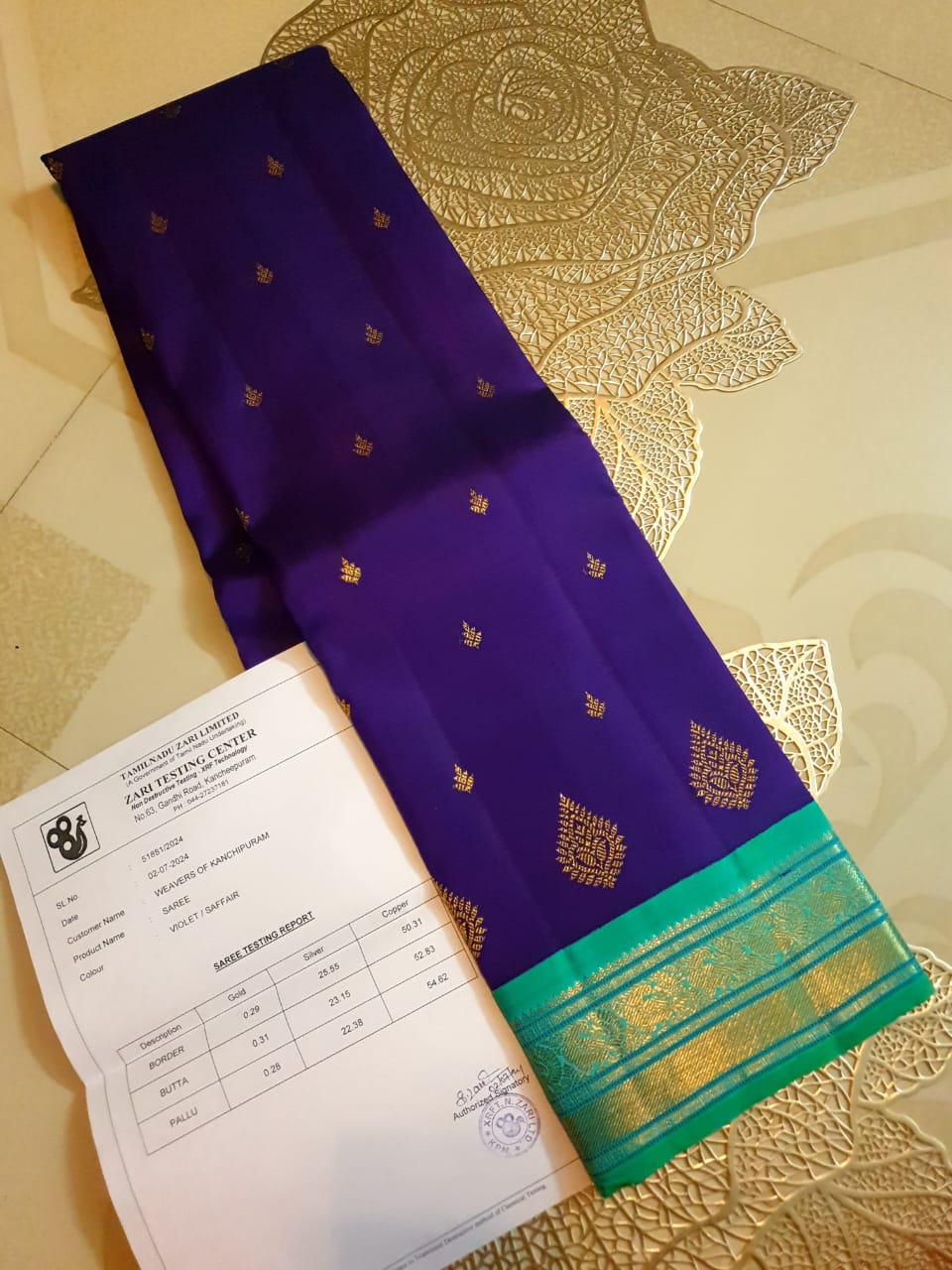 Dual Tone Lilla Kanchipuram Handloom 4G Pure Gold Pattu Silk Saree