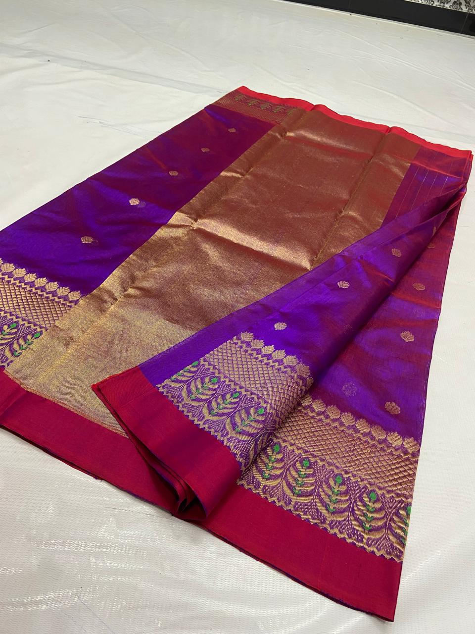 Dual Tone Purple Chanderi Handloom Pattu Silk Meenakari Handwork Saree