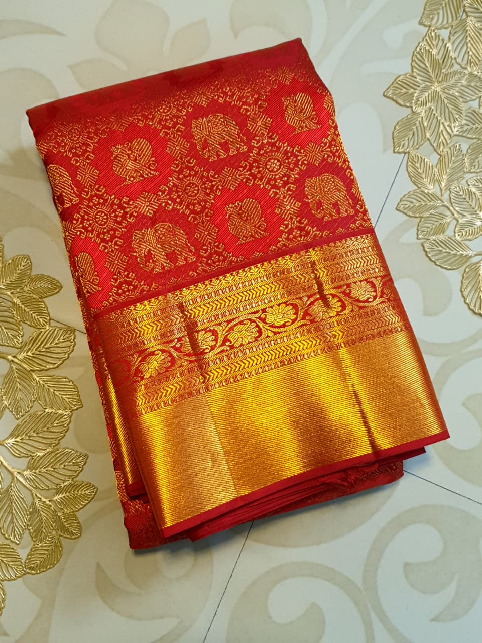 Chilly Red Kanchipuram Handloom 2G Gold Pattu Silk Meenakari Saree