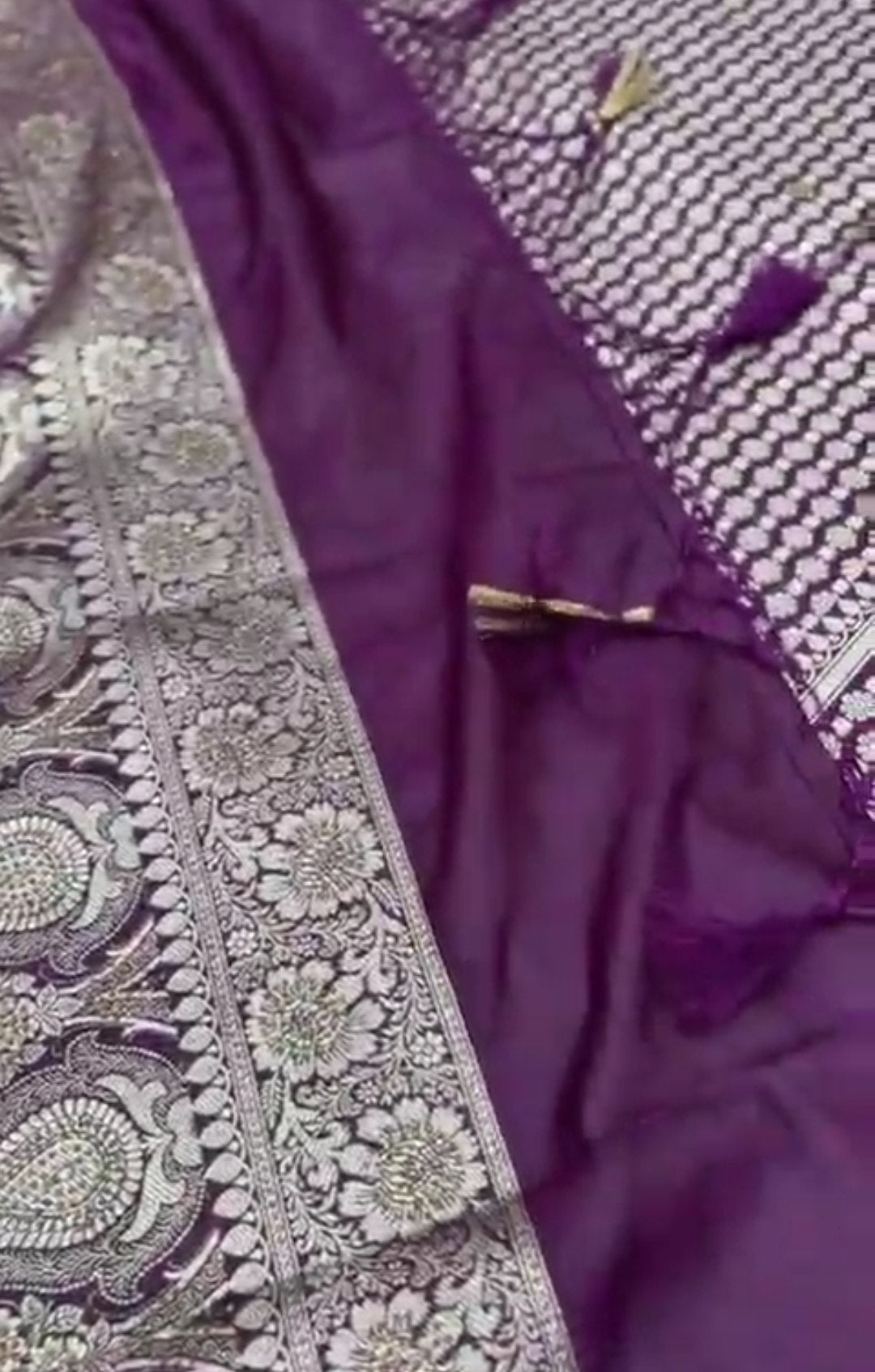 Purple Banarasi Satin Katan Silk Swarovski Jangla Saree