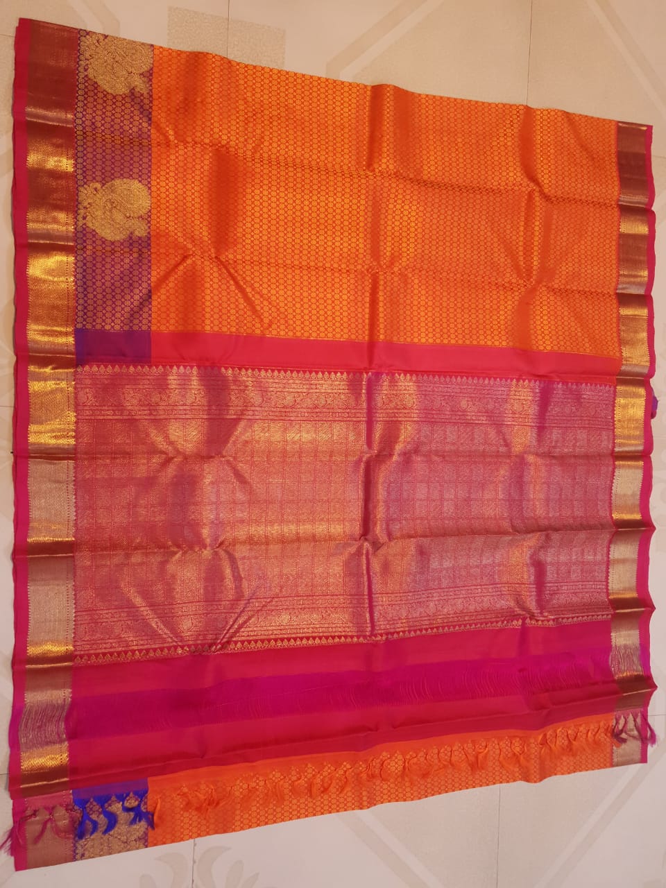 Orange Kanchipuram Handloom 1G Gold Pattu Silk Saree