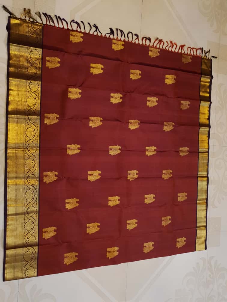 Maroon Kanchipuram Handloom 2G Gold Pattu Silk Saree