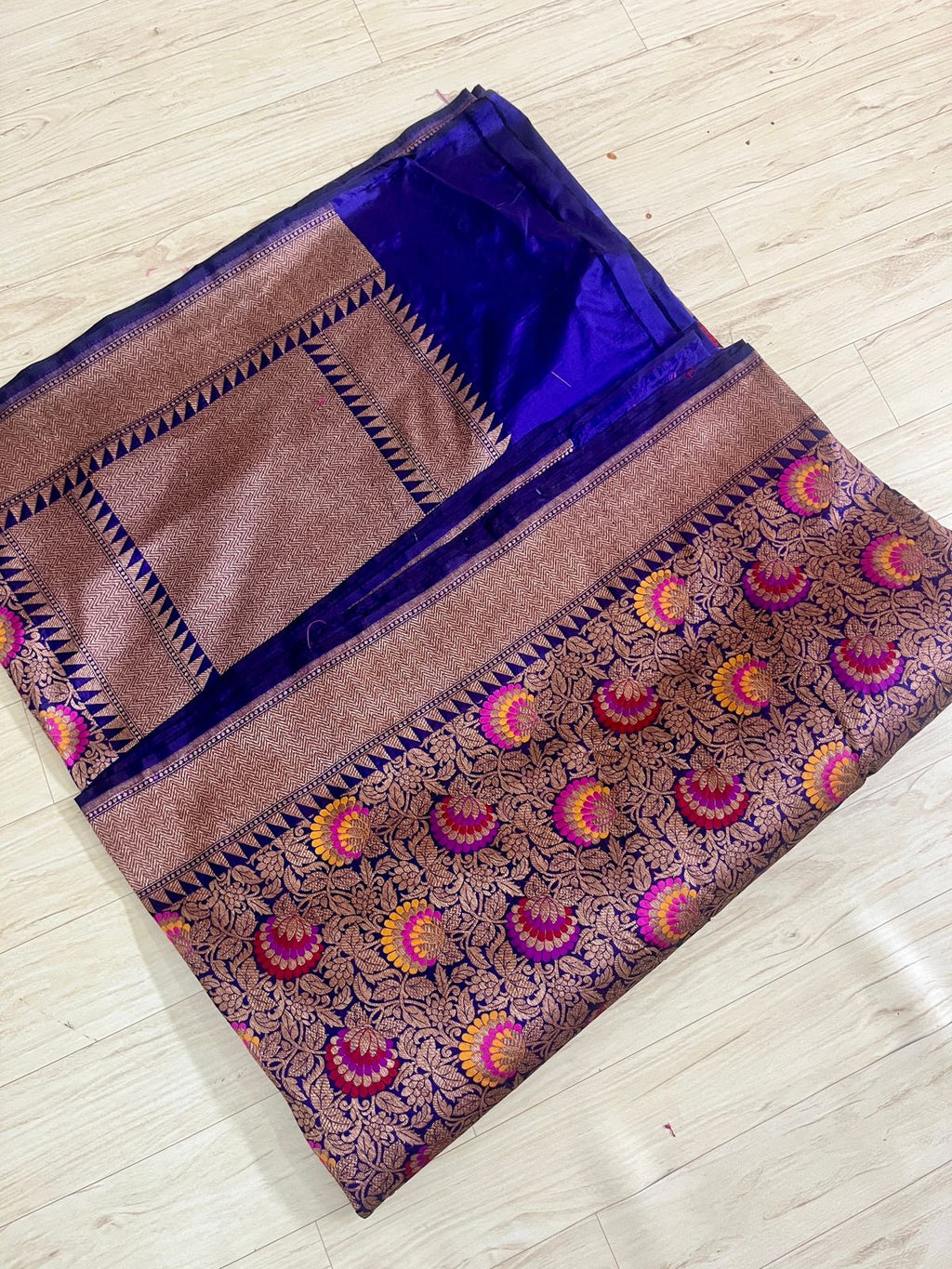 Dark Blue Banarasi Handloom Katan Silk Meenakari Saree