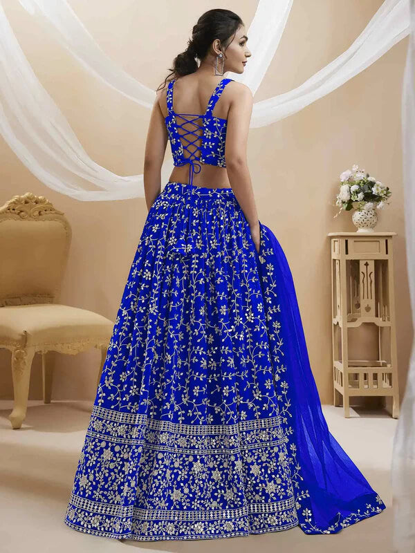 Royal Blue Georgette Lehenga with Zari & Sequins