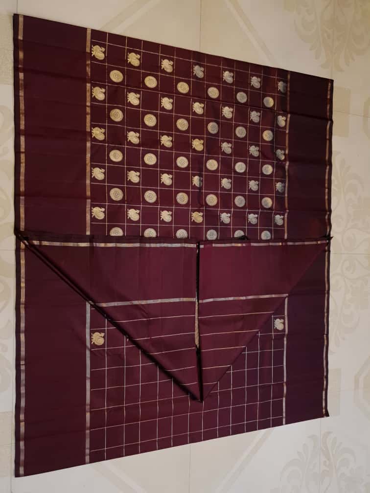 Maroon Kanchipuram Handloom 2G Gold Pattu Silk Saree