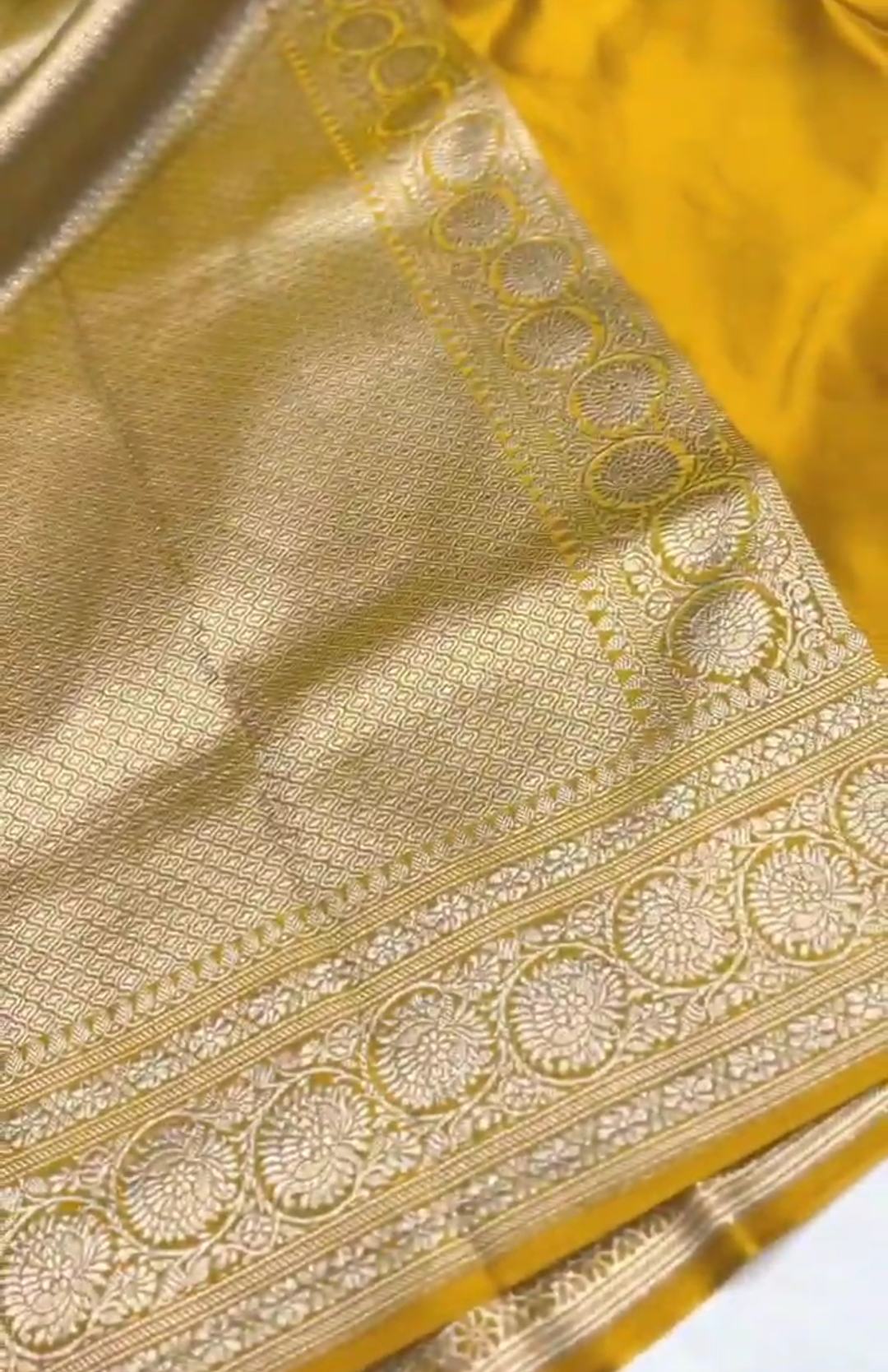 Turmeric Banarasi Mashru Soft Silk Saree
