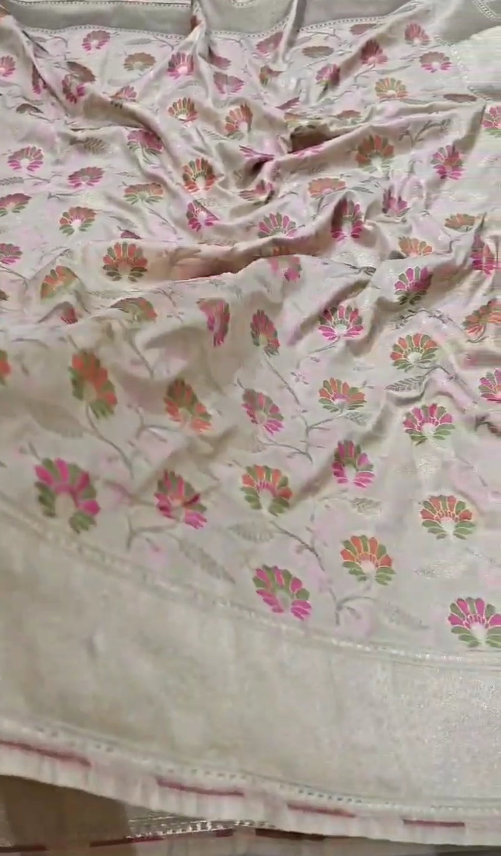 Cream Banarasi Soft Katan Silk Tilfi Meenakari Saree