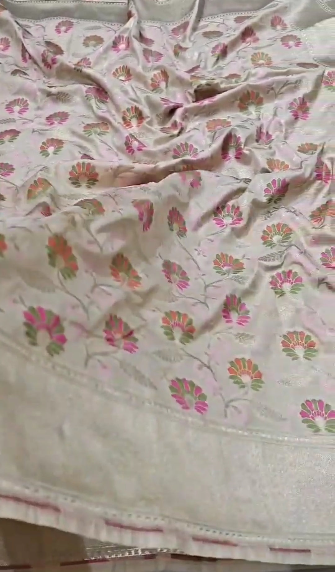 Cream Banarasi Soft Katan Silk Tilfi Meenakari Saree