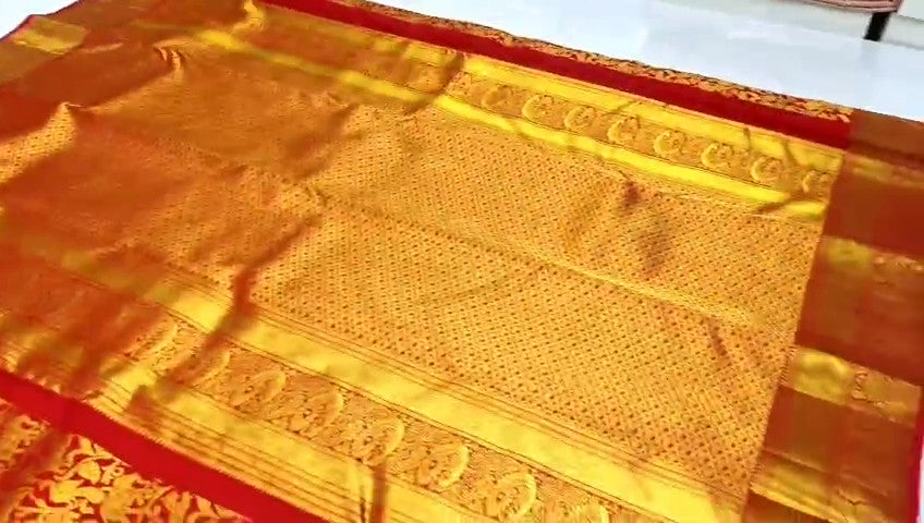 Red Kanchipuram Handloom Tissue Brocade Silk Bridal Saree