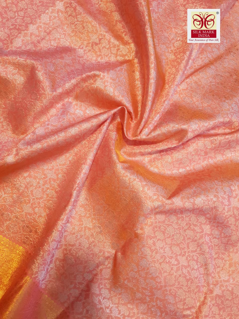 Peach Kanchipuram Handloom 2G Gold Tissue Silk Saree