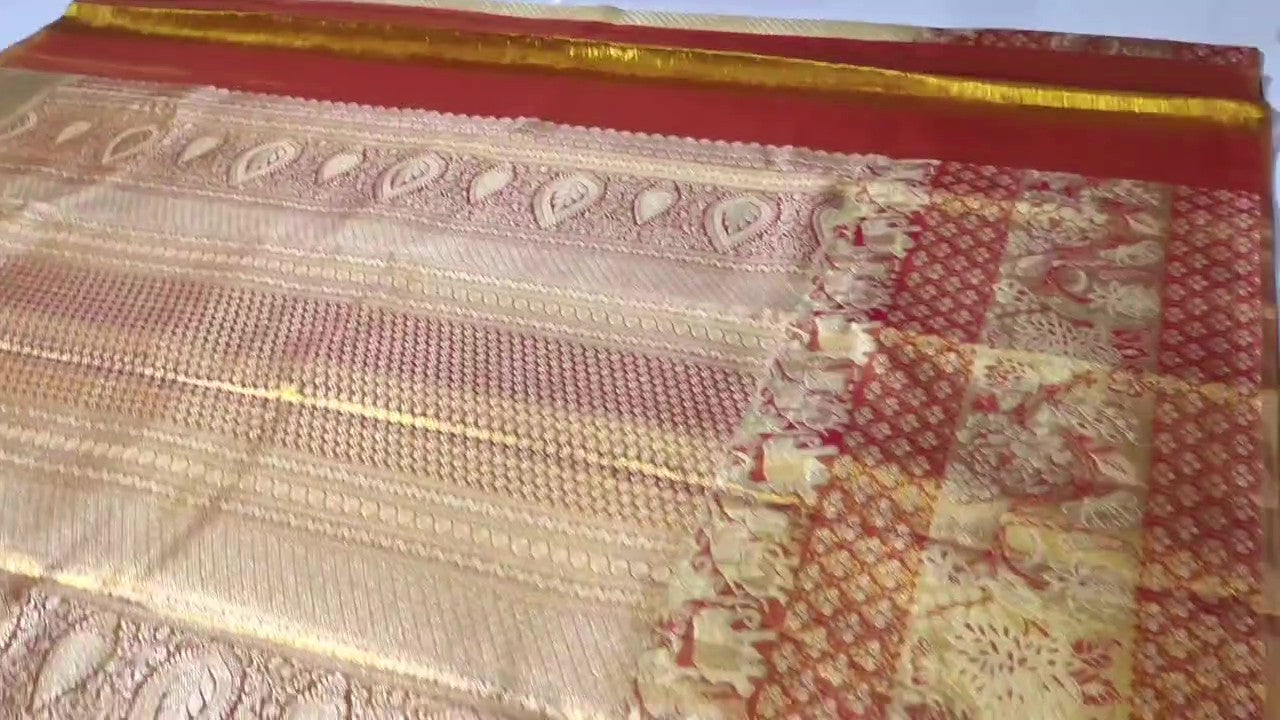 Gold Kanchipuram Handloom Tissue 1G Gold Brocade Silk Saree