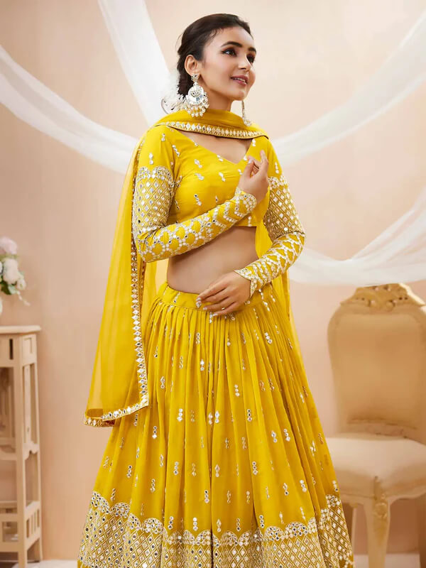 Yellow Sequins & Zari Embroidered Lehenga Choli