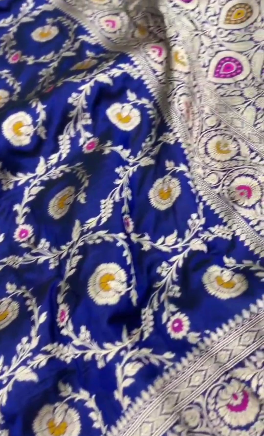 Azure Blue Banarasi Handloom Katan Silk Meenakari Saree
