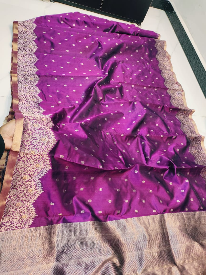 Magenta Chanderi Håndvæv Pattu Silk Meenakari Håndværk Saree