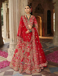 Designer Scarlet Red Wedding Lehenga with Dual Dupatta