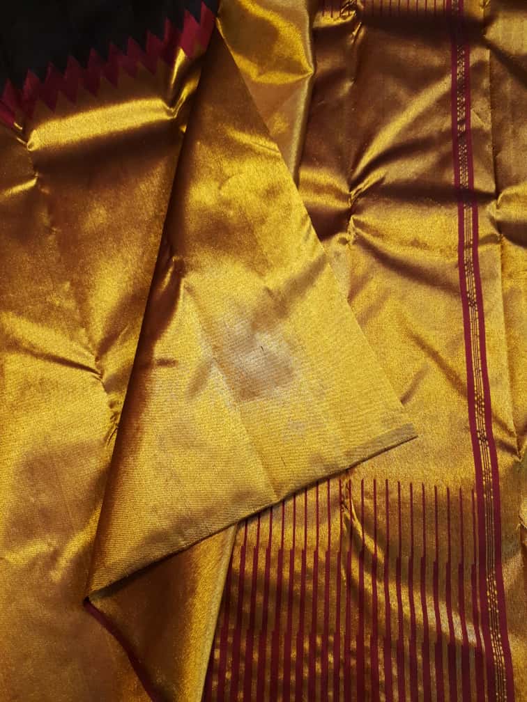 Guld Kanchipuram Håndvæv 2G Guld Pattu Silk Saree
