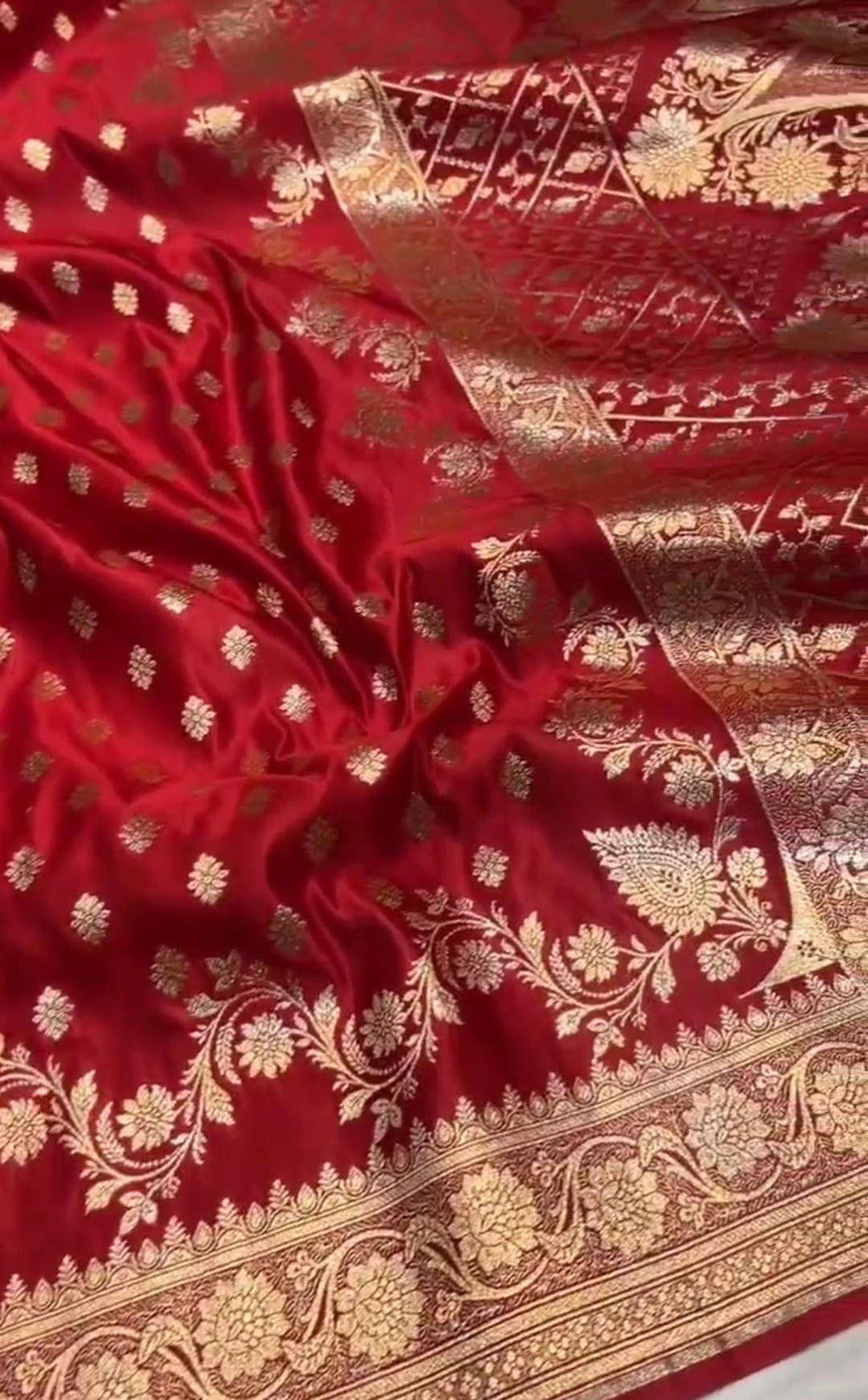 Red Banarasi Satin Katan Silk Saree