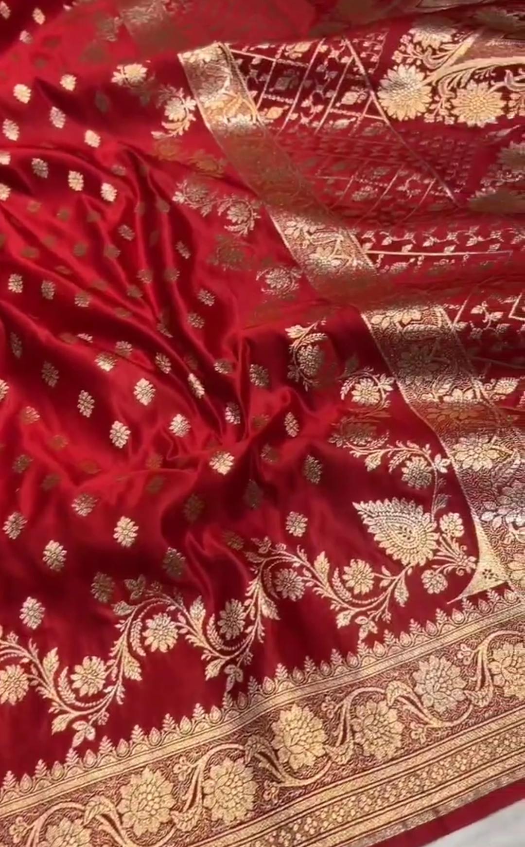 Red Banarasi Satin Katan Silk Saree