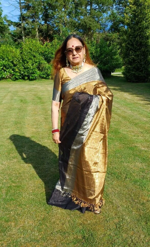 Gold, Silver & Black Chanderi Handloom Metallic Tissue Silk Contemporary Saree